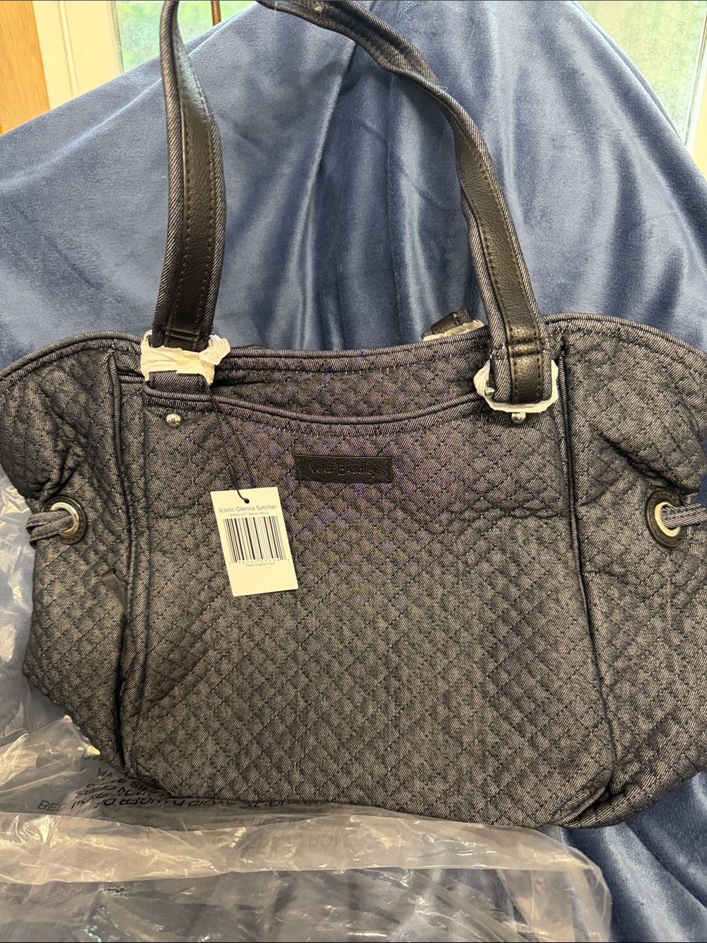 Quilted Tote Bag with Leather Handles - Black